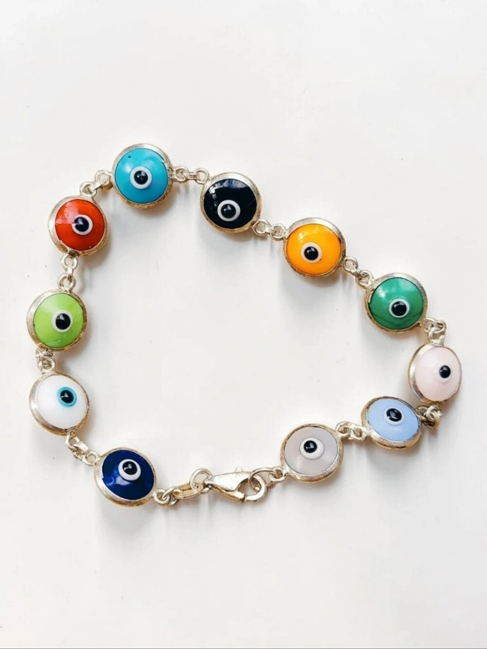 Sterling Silver Art Glass Evil Eye Bracelet